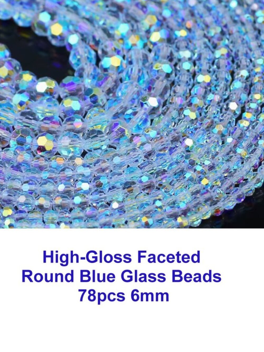 High-Gloss Faceted Round Blue Glass Beads -   78pcs 6mm